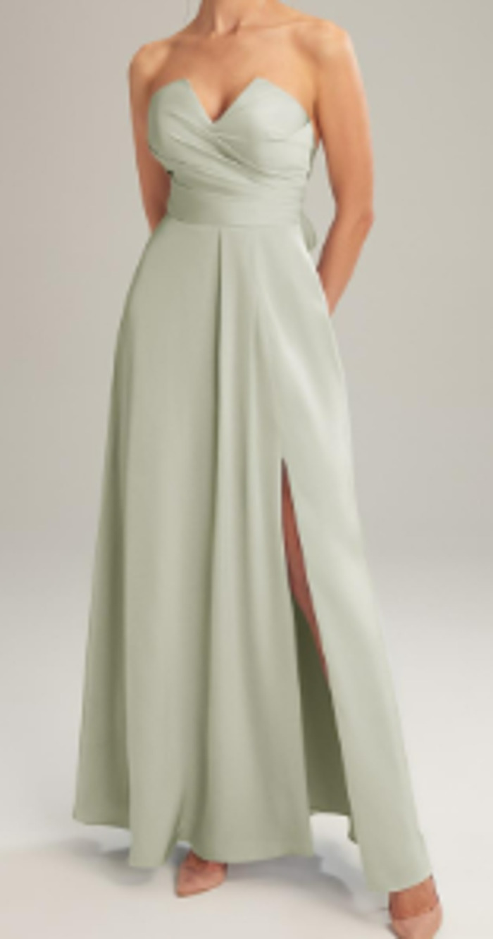 AW BRIDAL 4 S sage green satin Pasque formal prom party maxi dress NEW 0B16